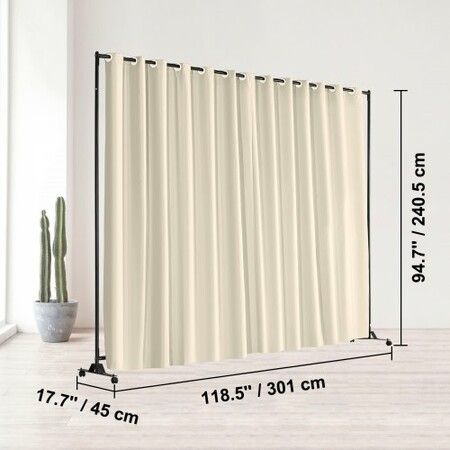 Room Divider, 8 ft x 10 ft(96×120inch) Portable Panel Room Divider with Wheels Curtain Divider Stand, Room Divider Privacy Screen for Office, Bedroom, Dining Room, Study, Beige