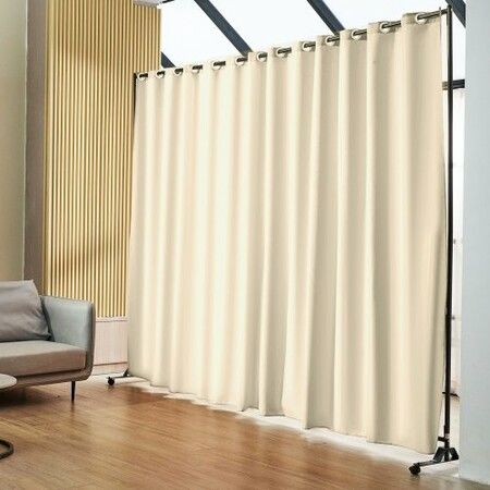 Room Divider, 8 ft x 10 ft(96×120inch) Portable Panel Room Divider with Wheels Curtain Divider Stand, Room Divider Privacy Screen for Office, Bedroom, Dining Room, Study, Beige