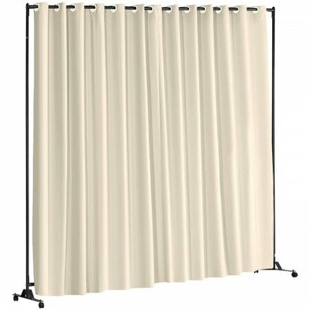 Room Divider, 8 ft x 10 ft(96×120inch) Portable Panel Room Divider with Wheels Curtain Divider Stand, Room Divider Privacy Screen for Office, Bedroom, Dining Room, Study, Beige