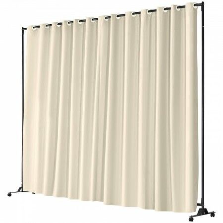 Room Divider, 8 ft x 10 ft(96×120inch) Portable Panel Room Divider with Wheels Curtain Divider Stand, Room Divider Privacy Screen for Office, Bedroom, Dining Room, Study, Beige