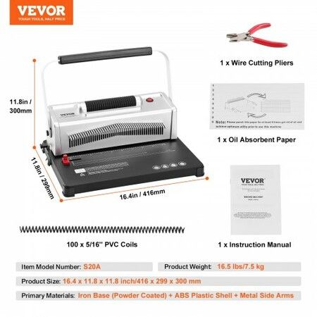 Coil Spiral Binding Machine, Manual Book Maker with Electric Binding, 46-Holes Binding 500 Sheets Punch Binder, with 100pcs 5/16'' Coil Binding Spines, for Letter Size, A4, A5