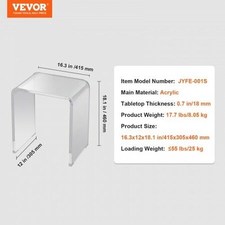 Acrylic End Table, C-Shaped Lucite Side Table, Clear Acrylic Side Table for Drink, Food, Snack used in Living Room, Bedroom, and Study