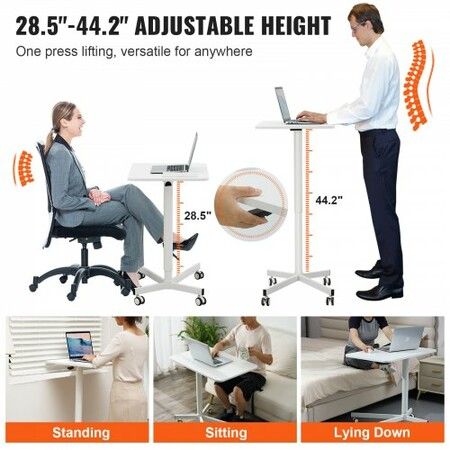 Mobile Standing Desk, 28.5"-44.2" Gas-Spring Height Adjustable Sit-Stand Desk, 360° Swivel Wheels (2 Lockable) Portable Rolling Laptop Table Computer Cart for Home Office School, 44LBS Loading