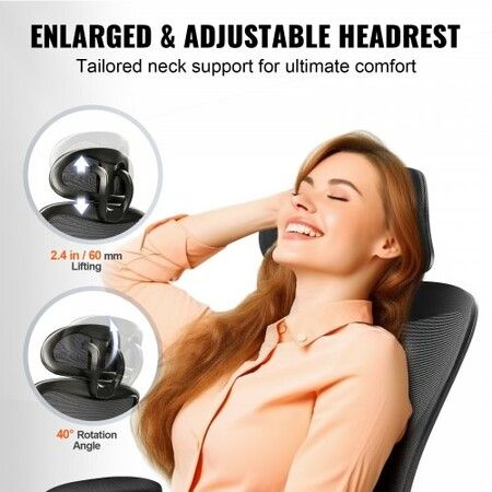 Office Chair with Adjustable Lumbar Support, High Back Ergonomic Desk Chair with Adjustable Headrest, 2D Armrest, Ergonomic Office Chair Backrest, Computer Chair for Home Office