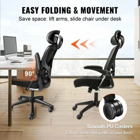 Office Chair with Adjustable Lumbar Support, High Back Ergonomic Desk Chair with Adjustable Headrest, 2D Armrest, Ergonomic Office Chair Backrest, Computer Chair for Home Office