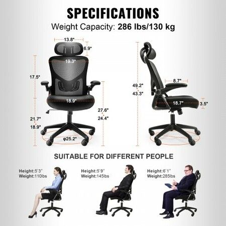 Office Chair with Adjustable Lumbar Support, High Back Ergonomic Desk Chair with Adjustable Headrest, 2D Armrest, Ergonomic Office Chair Backrest, Computer Chair for Home Office