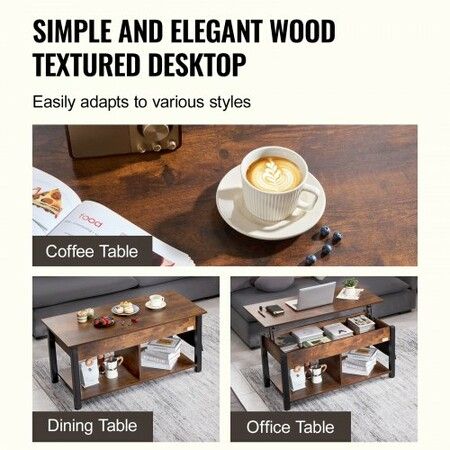 Lift Top Coffee Table 41.7" Rectangle Coffee Table for Living Room Brown