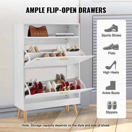 Shoe Cabinet with 2 Flip Drawers, Shoe Storage Cabinet for Entryway, Free Standing Shoe Storage Organizer with Top Storage Cubby for Heels, Boots, Slippers in Hallway, Living Room