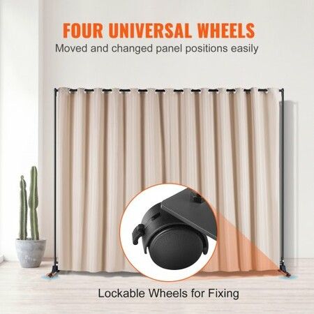 Room Divider, 8 ft x 10 ft (96×120inch) Portable Panel Room Divider with Wheels Curtain Divider Stand, Room Divider Privacy Screen for Office, Bedroom, Dining Room, Study, Khaki