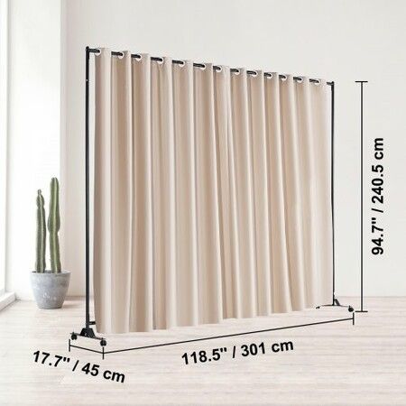 Room Divider, 8 ft x 10 ft (96×120inch) Portable Panel Room Divider with Wheels Curtain Divider Stand, Room Divider Privacy Screen for Office, Bedroom, Dining Room, Study, Khaki