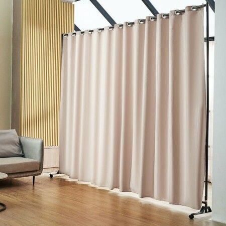 Room Divider, 8 ft x 10 ft (96×120inch) Portable Panel Room Divider with Wheels Curtain Divider Stand, Room Divider Privacy Screen for Office, Bedroom, Dining Room, Study, Khaki