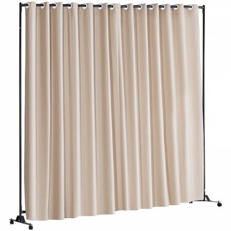 Room Divider, 8 ft x 10 ft (96×120inch) Portable Panel Room Divider with Wheels Curtain Divider Stand, Room Divider Privacy Screen for Office, Bedroom, Dining Room, Study, Khaki