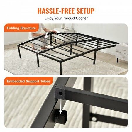 Full Size Bed Frame, 14 inch Metal Bed Frame Platform, 1500 lbs Loading Capacity Bed Fram Noise Free, Heavy Duty Mattress Foundation, Easy Assembly