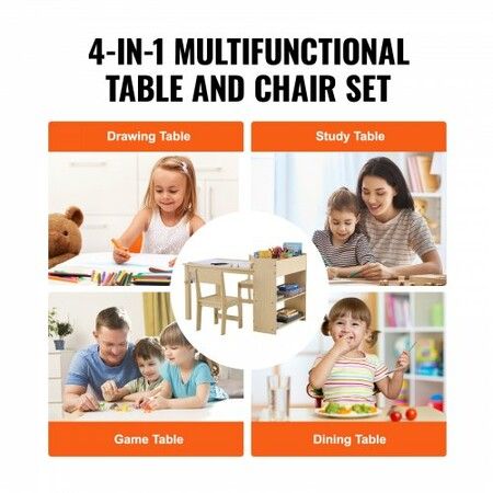 Kids Art Table and 2 Chairs Toddler Craft and Play Table with A Cabinet