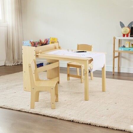 Kids Art Table and 2 Chairs Toddler Craft and Play Table with A Cabinet