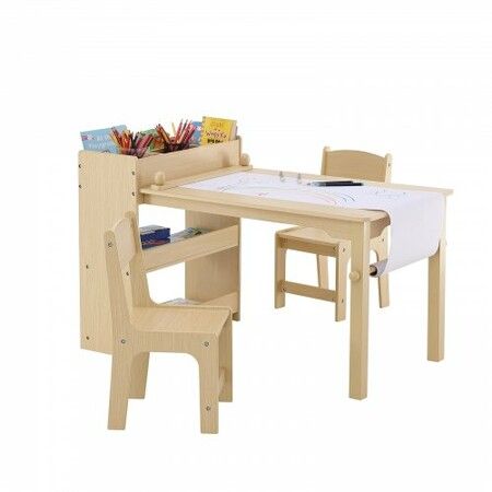 Kids Art Table and 2 Chairs Toddler Craft and Play Table with A Cabinet