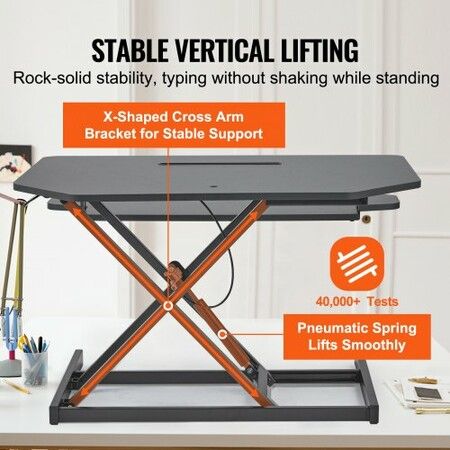 Standing Desk Converter, Two-Tier Stand up Desk Riser, 915 mm Large Sit to Stand Desk Converter, 140-510 mm  Adjustable Height, for Monitor, Keyboard & Accessories Used in Home Office