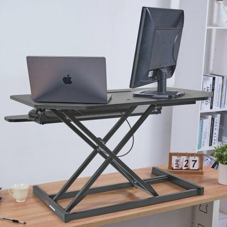 Standing Desk Converter, Two-Tier Stand up Desk Riser, 915 mm Large Sit to Stand Desk Converter, 140-510 mm  Adjustable Height, for Monitor, Keyboard & Accessories Used in Home Office