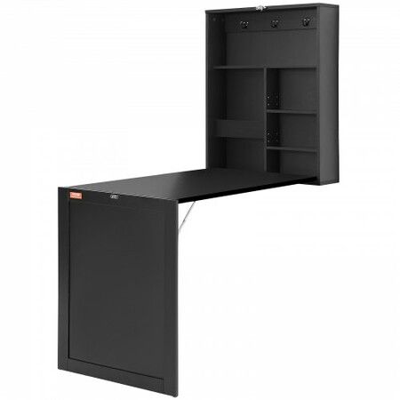 Wall Mounted Desk, Fold out Convertible Desk, Multi-Function Folding Wall Table with Chalkboard for Home Office, Space Saving Computer Desk with Storage Area