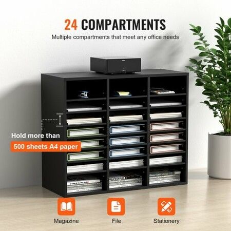 Wood Literature Organizer Adjustable File Sorter 24 Compartments Black