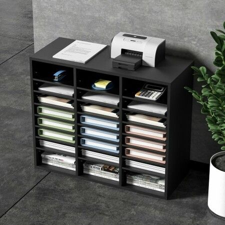 Wood Literature Organizer Adjustable File Sorter 24 Compartments Black