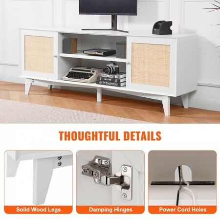 Rattan TV Stand for 75" TV Boho TV Stand with Build-in Socket White