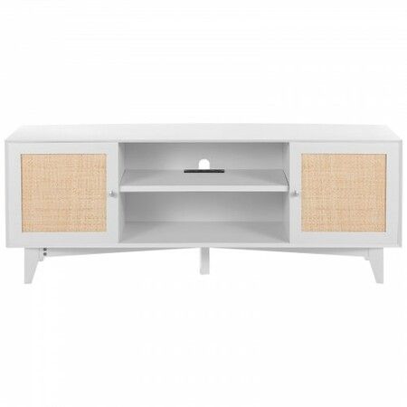 Rattan TV Stand for 75" TV Boho TV Stand with Build-in Socket White