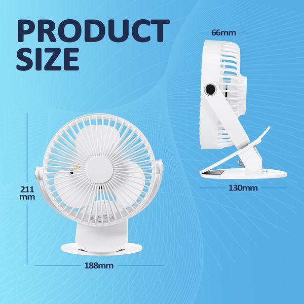 USB Desk Clip On Fan Portable Cooling Clamp Table Wall Battery Powered Air Circulator 360 Degree Rotation with Light for Car Stroller Travel Camping