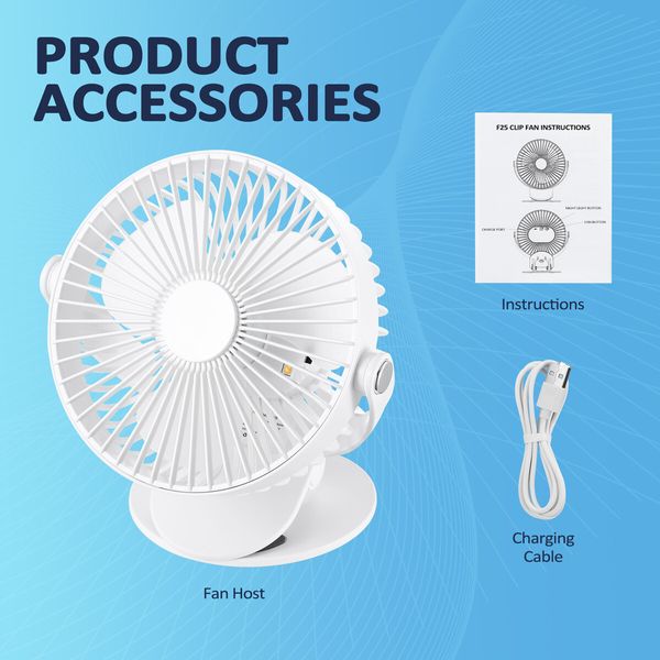 USB Desk Clip On Fan Portable Cooling Clamp Table Wall Battery Powered Air Circulator 360 Degree Rotation with Light for Car Stroller Travel Camping