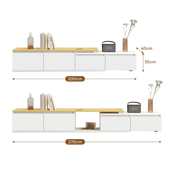 Extendable TV Stand Unit Storage Cabinet Entertainment Television Console Table Media Centre Bench 4 Drawers 180 to 270cm