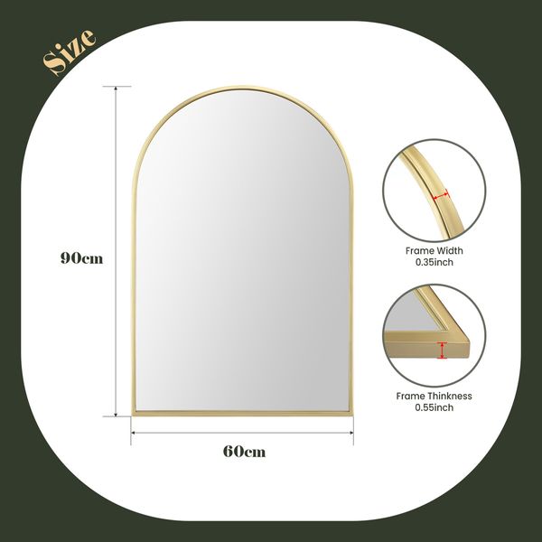 Arch Mirror Wall Vanity Large Bathroom Decorative Mount Gold Framed Makeup Shower Dressing Shaving Bedroom Hallway Decor