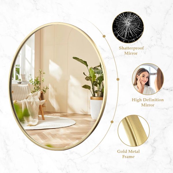 100cm Round Wall Mirror Bathroom Vanity Gold Bedroom Large Standing Mount Decorative Circle Hallway Makeup Shaving Shower