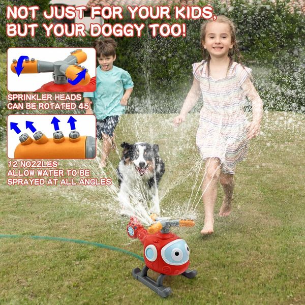 2 In 1 Outdoor Water Spray Sprinklers T Ball Set,Backyard Spinning Airplane Sprinkler Toy Tee Ball Game,Sprays Up to 8ft High Attaches to Garden Hose