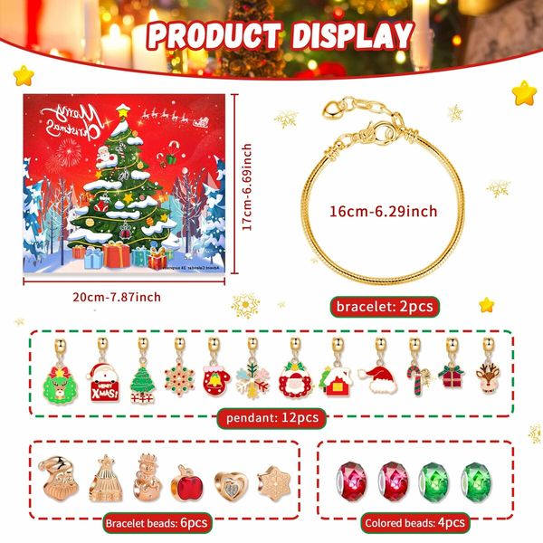 Christmas Advent Calendar Jewelry for Girls 2024 Christmas 24 Days Countdown Calendar Bracelet Making Kit for Xmas Gifts