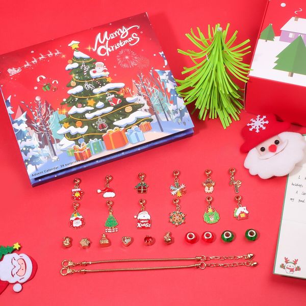 Christmas Advent Calendar Jewelry for Girls 2024 Christmas 24 Days Countdown Calendar Bracelet Making Kit for Xmas Gifts