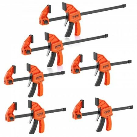 Bar Clamps for Woodworking, 4-Pack 6" and 2-Pack 12" One-Handed Clamp/Spreader, Quick-Change F Clamp with 150 lbs Load Limit, Plastic and Carbon Steel, Wood Clamps for Woodworking Metal working