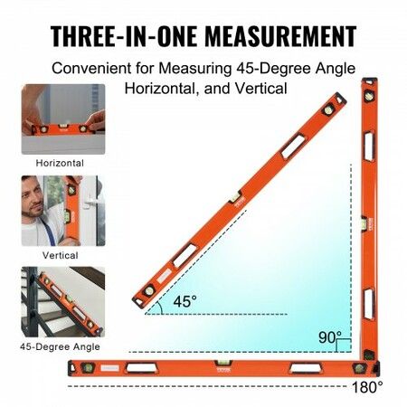 Magnetic Torpedo Level, 48/24/16/10 in Mechanical Level Set, Bubble Vials Ruler for 45/90/180 Degree, Aluminum Alloy Leveler Tool w/ Viewing Window, Shock-Resistant for Measuring Plumbing, Wood