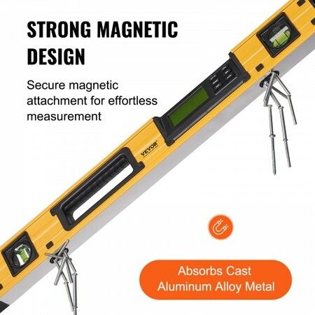 Magnetic Torpedo Level, 24 in, LED Backlit Screen Mechanical Bubble Vials Ruler for 0-360 Degree, Gravity Sensor Aluminum Alloy Leveler Tool w/ Viewing Window, Shock-Resistant for Plumbing, Wood