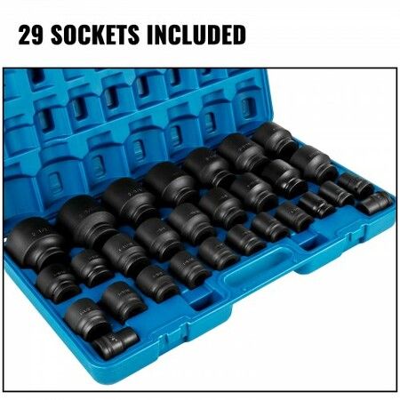 Impact Socket Set 3/4 Inches 29 Piece Impact Sockets, 6-Point Sockets, Rugged Construction, CR-M0, 3/4 Inches Drive Socket Set Impact SAE 3/4 inch - 2-1/2 inch, with a Storage Cage