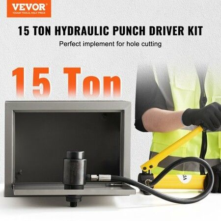 15 Ton Hydraulic Knockout Punch Kit, 1/2" to 4" Conduit Hole Cutter Set, KO Tool Kits with Puncher 10 Piece, Metal Sheet Driver Tools, For Aluminum, Brass, Stainless Steel, Fiberglass and Plasti