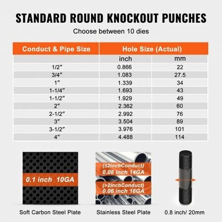 15 Ton Hydraulic Knockout Punch Kit, 1/2" to 4" Conduit Hole Cutter Set, KO Tool Kits with Puncher 10 Piece, Metal Sheet Driver Tools, For Aluminum, Brass, Stainless Steel, Fiberglass and Plasti