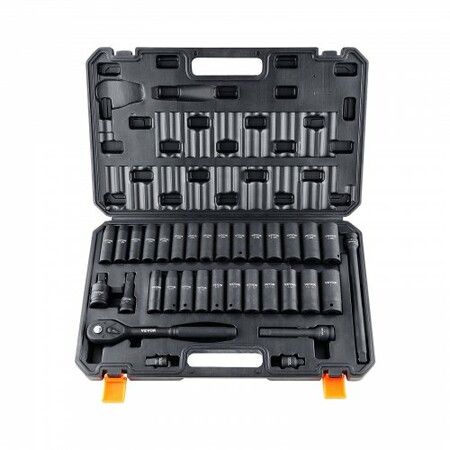 1/2" Drive Impact Socket Set, 33 Piece Socket Set SAE 3/8"-1" and Metric 10-24mm, 6 Point Cr-V Alloy Steel for Auto Repair, Easy-to-Read Size Markings, Rugged Construction, Includes Storage Case