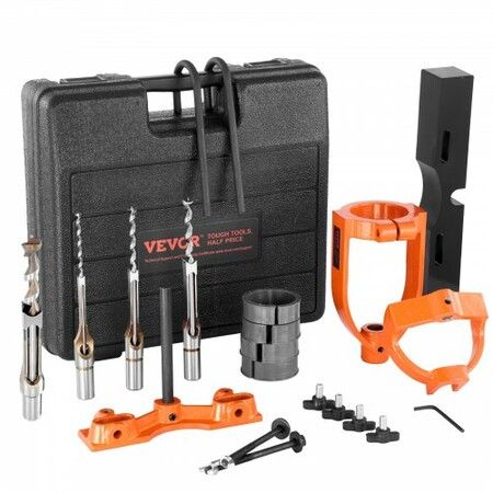 Mortising Attachment for Drill Press, 4 Model Drills Square Hole Chisel Set, Bench Drill Locator Set Mortise and Tenon Tools with 5 Bushings, for Woodworking Mortising Tenoning Drilling Machine