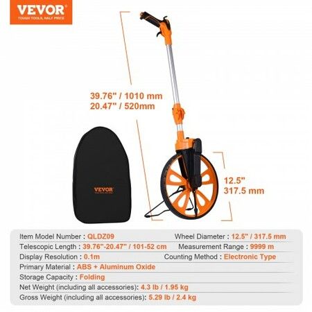 Measuring Wheel 12.5鈥?Telescoping Handle Centerline Design w/ Handbrake