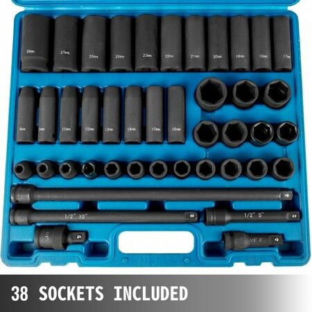 Impact Socket Set 43 Piece Impact Sockets, Standard Socket Assortment, Drive Socket Set 6-Point Sockets Metric 9-30mm (Standard/Deep)