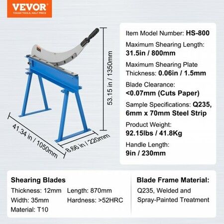 800mm Manual Hand Plate Shear for Metal Sheet Processing, Benchtop Cutter with Q235 Material, for Crafts Thick Steel Crafting, Heavy Duty Roll Press Machine for Builders, DIY Enthusiasts