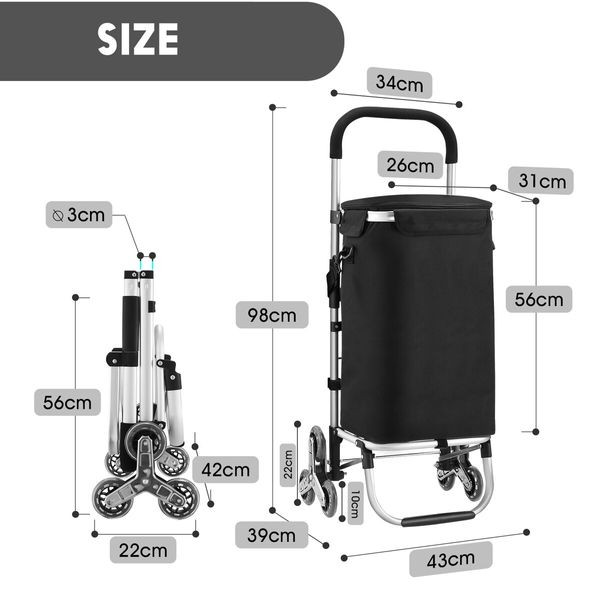 Shopping Cart Trolley Wheeled Storage Trolly Bag Grocery Foldable Market Utility Granny Stair Climbing Wheels Aluminium Waterproof Luggage 45L