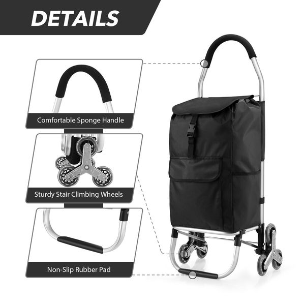 Foldable Shopping Cart Trolley Bag Dolly Aluminium Waterproof Wheeled Storage Grocery Market Utility Granny Stair Climbing Wheels 45L