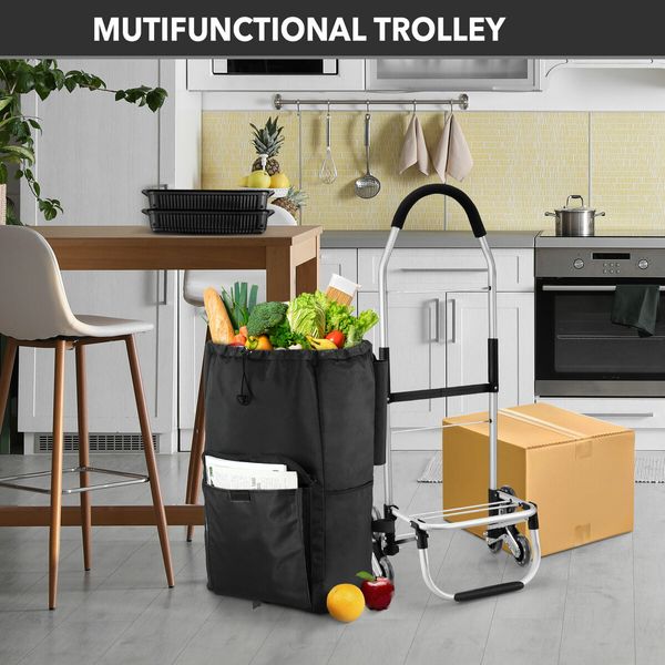 Foldable Shopping Cart Trolley Bag Dolly Aluminium Waterproof Wheeled Storage Grocery Market Utility Granny Stair Climbing Wheels 45L