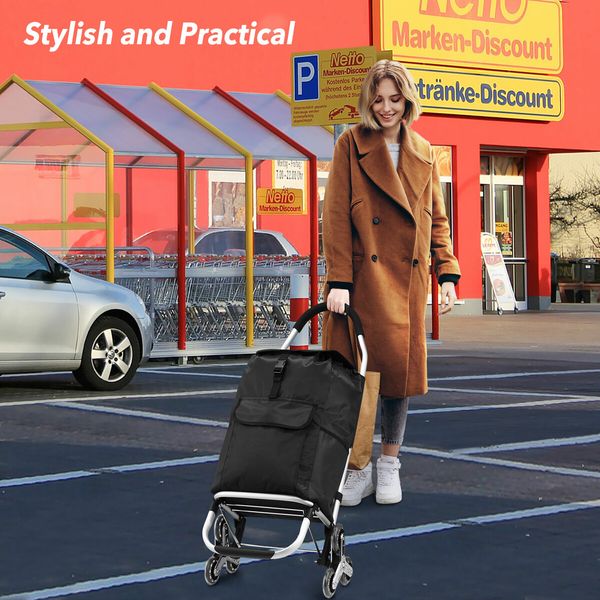 Foldable Shopping Cart Trolley Bag Dolly Aluminium Waterproof Wheeled Storage Grocery Market Utility Granny Stair Climbing Wheels 45L